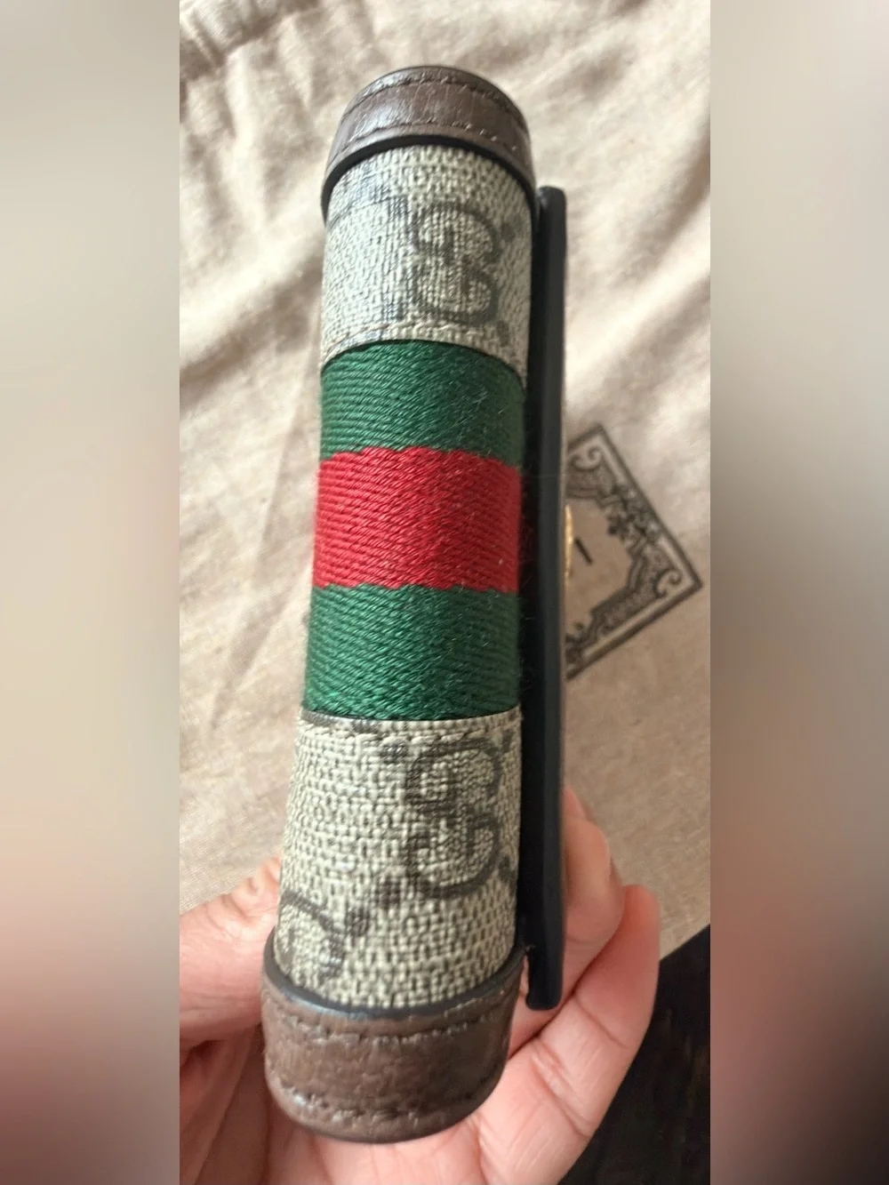 Gucci Brown GG Canvas Wallet with Green and Red Web and Gold GG